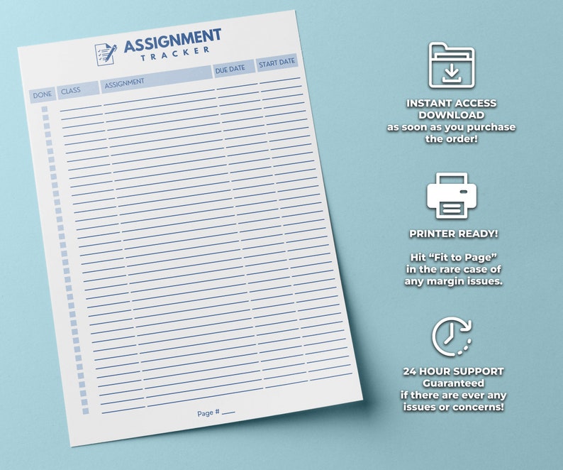 Assignment Tracker Printable Homework Planner Weekly Perfect for ...