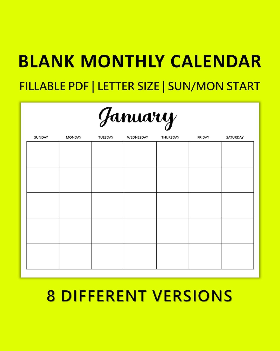 Monthly Calendar Template, Monthly Blank Desk Calendar: Editable and ...