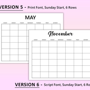 Monthly Calendar Template, Monthly Blank Calendar, Monthly Planner ...