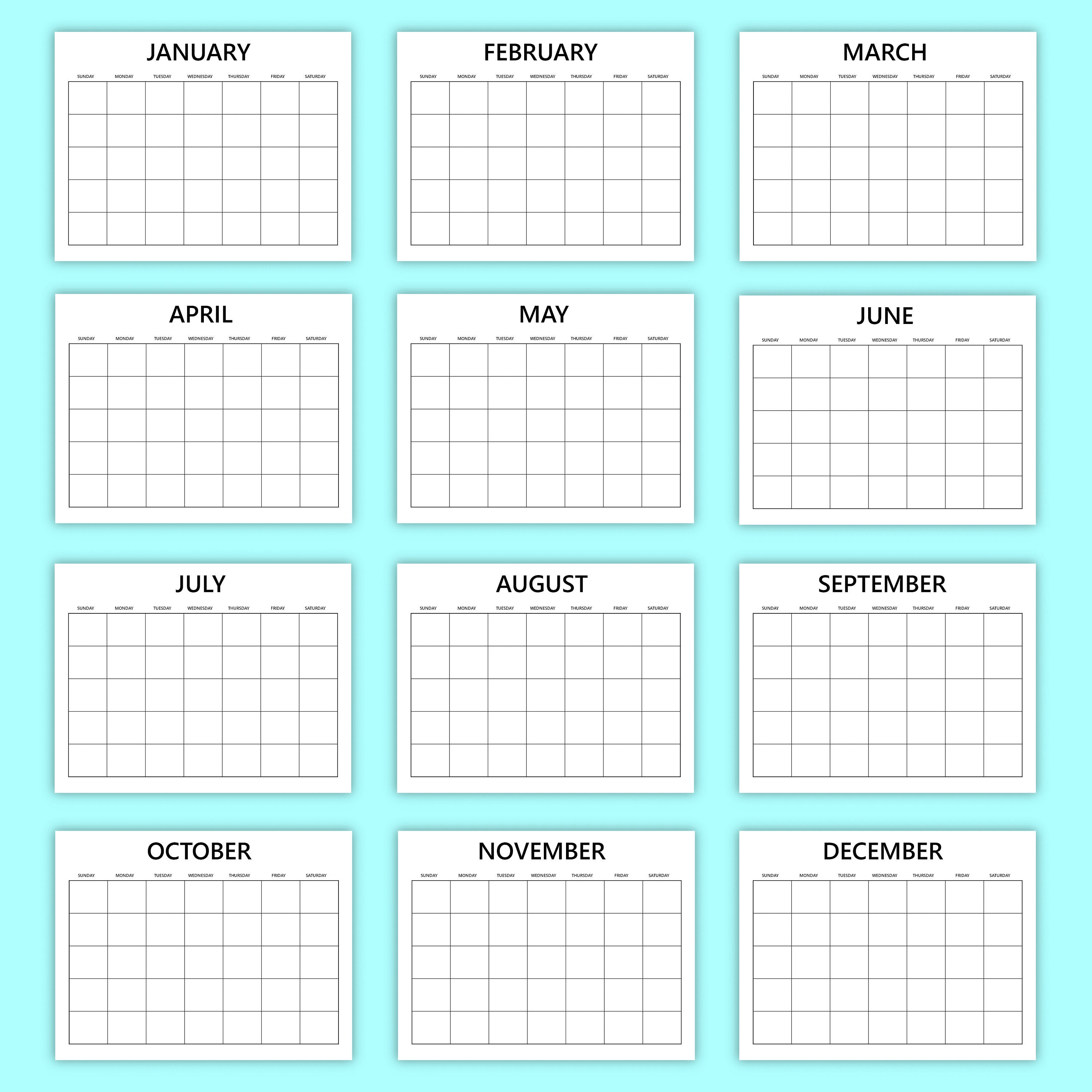 Monthly Calendar Template Monthly Blank Calendar Monthly - Etsy