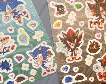 Holographic Sonic/Shadow Chibi Waterproof Sticker Sheets