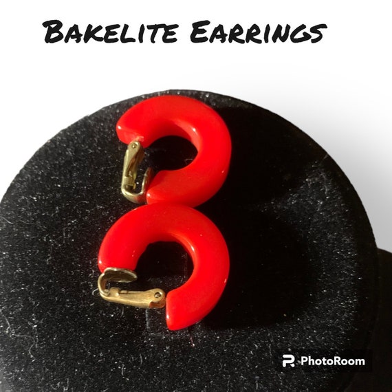 Red, Bakelite Earrings - image 1