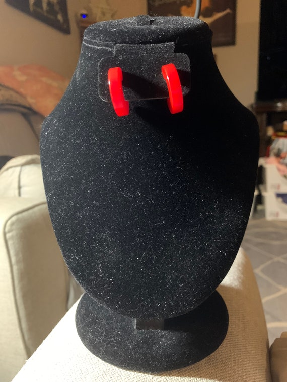 Red, Bakelite Earrings - image 4