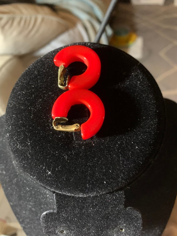 Red, Bakelite Earrings - image 3