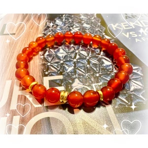 Natural red agate gemstone 6mm ENERGY bracelet with 18K gold plated elements, for protection and blessing