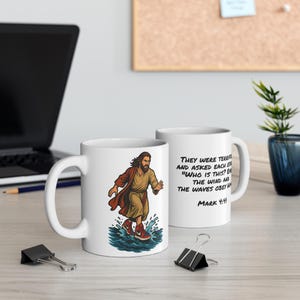 Walking on Water Inspirational Mug, Funny Gift for Christians, Religious Coffee Cup, Unique Jesus Artwork, 11oz Mug