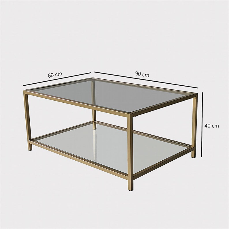 Unbreakable Glass Coffee Table With Storagemodern Gold Metal Etsy
