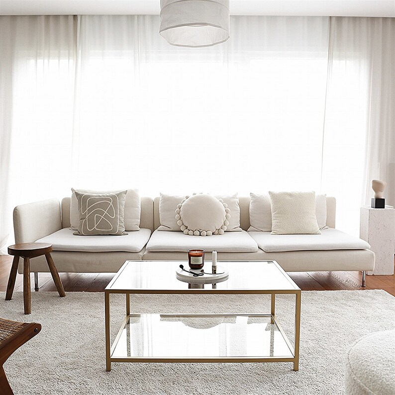 Unbreakable Glass Coffee Table With Storagemodern Gold Metal Etsy