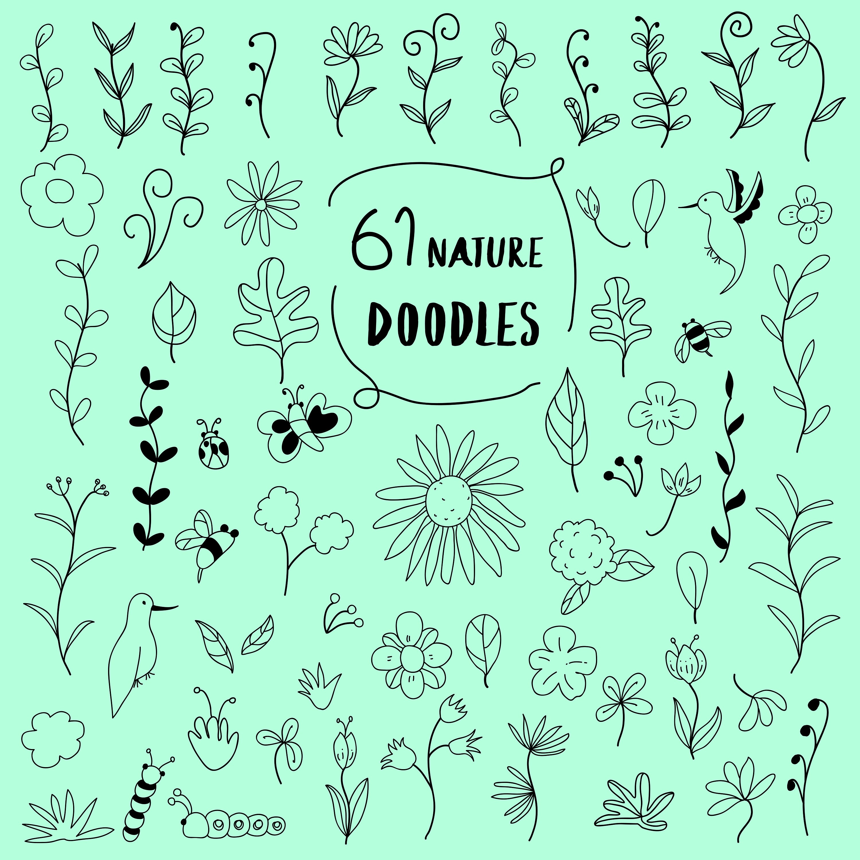 61 Nature Elements floral doodles Animal doodle Nature Etsy
