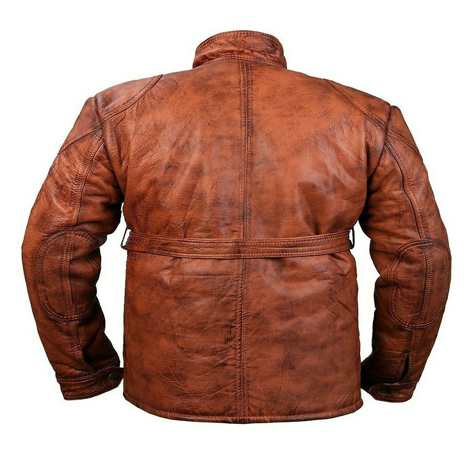 Mens Classic Brown Leather Jacket Mid Length Motorbike Real | Etsy