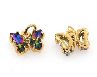 Colorful crystal pendant,small butterfly pendant,24K gold filled butterfly charm,colorful butterfly necklace,DIY jewelry accessories9x11x3mm