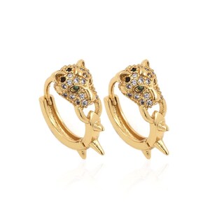 Zircon earrings, leopard head earrings, statement earrings, 24k gold filled simple earrings, pavé CZ pierced earrings, gift for her 1 pair