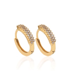 Ronde oorbellen, 18K gevulde elegante oorbellen, micropavé-bevestigingsoorbellen, eenvoudige oorbellen, verjaardagscadeau, Valentijnsdagcadeau, 15 x 3 x 2,5 mm