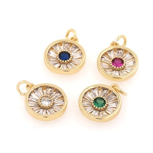 Round pendant, colored zircon pendant, 18K gold filled crystal pendant, pendant necklace, DIY jewelry accessories 13x10x2mm