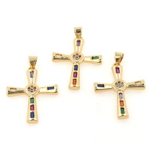 Religious pendant, diamond cross pendant, 24k gold filled cross pendant, Micropavé CZ Christian pendant, DIY jewelry accessories 34x20x3mm