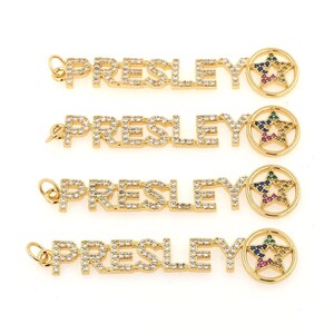Colgante con alfabeto, colgante de Presley, colgante con circonita cúbica microengastada, colgante de estrella rellena de oro de 24 quilates, accesorios de joyería DIY 51 x 11 x 2 mm