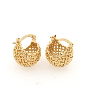 Simple earrings, flower basket earrings, 24K gold filled creative earrings, micro-set CZ pierced earrings, gift for her, 16x14x14mm