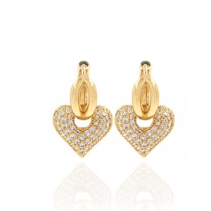 Heart earrings, gold-plated earrings, 24K filled heart hoops, micro-set square crystal zircon earrings, gift for her, 16x25mm