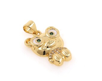 Enamel Pendant, Gold Plated Bear Pendant, 18K Gold Filled Cute Pendant, Micro Set CZ Bear Pendant, DIY Jewelry Accessories 23x15x3mm