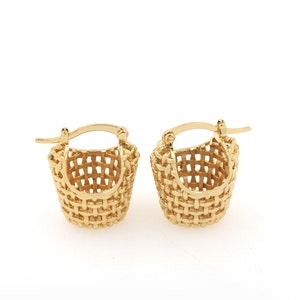 Basket earrings, flower basket earrings, 24K gold filled creative earrings, micro-set CZ pierced earrings, gift for her, 22x20x20mm