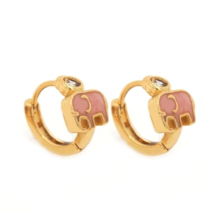 Enamel Earrings, Animal Earrings, 24k Gold Filled Creative Earrings, Micropavé CZ Pierced Earrings, Elephant Earrings, Gift for Her, 1 Pair