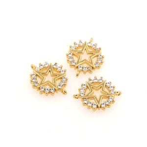 Bracelet Necklace Connector, Star Connector, 24K Gold Plated Star Connector, Micropavé CZ Star Connector,DIY Jewelry Accessories 15.5x12x2mm