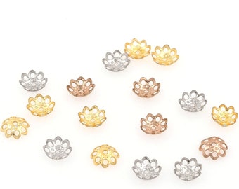 10~~100pcs，wholesale, bulk gold-plated bead caps, filigree bead caps, copper bead caps, metal bead caps, flower bead caps，6mm