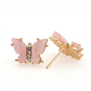 Crystal earrings, colorful earrings, 24K gold filled butterfly earrings, Micropavé CZ pierced earrings, gift for her, 12x16.5x3.5mm