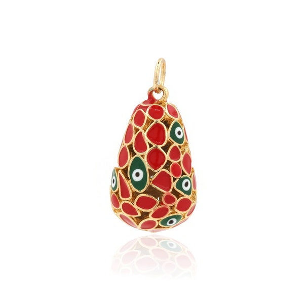Flower egg pendant, dragon egg pendant, enamel pendant, devil's eye pendant, 24K filled evil eye necklace, DIY jewelry making, 21x12x12mm