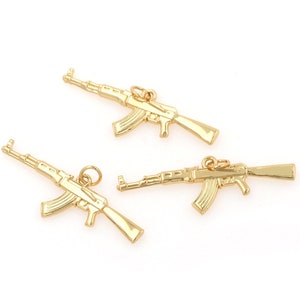 Rifle pendant, AK47 pendant, firearm pendant, gold plated pendant, 24K filled military necklace, DIY jewelry making, 15x34x3mm