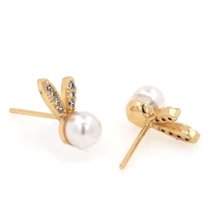 Kaninchen Ohrringe, Perlenohrringe, 24k Gold Filled Kreative Ohrringe, Micropavé CZ Ohrlöcher, Tier Ohrringe, Geschenk für Sie, 1 Paar