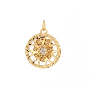 Auto Parts Necklace, 18K Gold Filled Tire Pendant, Micropavé CZ Motorcycle Parts Pendant, Tire Charm, DIY Jewelry Supplies, 20x20x6mm
