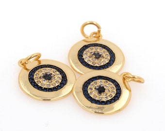 Gold Coin Pendant,Coin Necklace,18K Gold Filled Round Pendant, Micropavé CZ Round Necklace,   DIY Jewelry Accessories 13x15x2mm