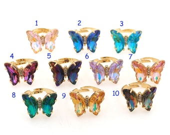 Butterfly ring, stackable ring, adjustable ring, 18K gold filled simple ring, crystal ring, gift for her 20x14.5x6mm