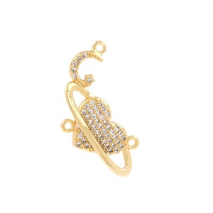 Heart Necklace,Moon Heart Pendant,18K Gold Filled Heart Pendant, Micropavé CZ Starburst Pendant,DIY Jewelry Accessories 26x15x3mm