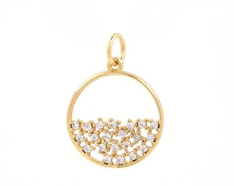 Collar con colgante de moneda, dije circular chapado en oro de 18 quilates, dije circular de circonita cúbica micropavé, suministros para joyería DIY, 15x17x2 mm