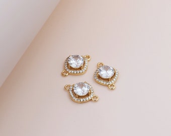 Conector redondo, conector relleno de oro de 18 quilates, conector de circonita grande pavé en miniatura, conector de pulsera, accesorios de joyería DIY 10 x 14 x 4 mm
