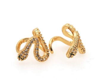 Snake Earrings, 18K Gold Plated Snake Earrings, Micro CZ Reptile Earrings, Animal Earrings, DIY Jewelry Accessories