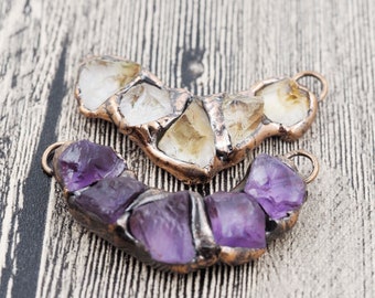 Amethyst pendant, bohemian pendant, citrine pendant, quintuple amethyst citrine pendant, DIY handmade, charm pendant