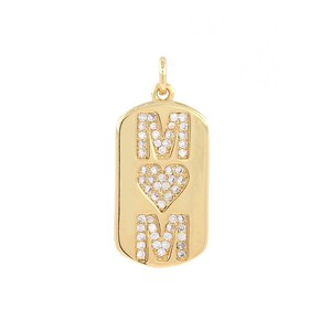 Pingente MOM, colar retangular, pingente retangular em ouro 18K, pingente com letra CZ em micropavé, acessório de joalheria faça você mesmo, 12x24x2 mm