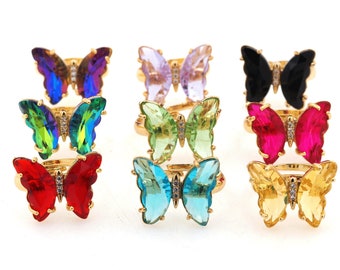 Butterfly ring, stackable ring, adjustable ring, 24K gold filled simple ring, crystal ring, gift for her 15x19x6mm
