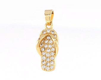 Flip-Flop Necklace, Flip-Flop Pendant, 18K Gold Filled Flip-Flop Pendant, Micropavé CZ Slipper Necklace, DIY Jewelry Accessories 5x15x2mm