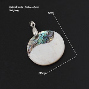 Abalone shell pendant, beach shell jewelry, mother of pearl inlay mosaic pendant, colorful abalone shell, round abalone shell 42x28.5x5mm