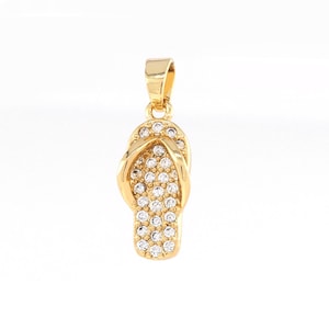 Flip-Flop Necklace, Flip-Flop Pendant, 18K Gold Filled Flip-Flop Pendant, Micropavé CZ Slipper Necklace, DIY Jewelry Accessories 5x15x2mm