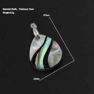 Teardrop abalone shell pendant, beach shell jewelry, mother of pearl inlaid mosaic pendant, mother of pearl inlaid necklace, 47x25x3mm