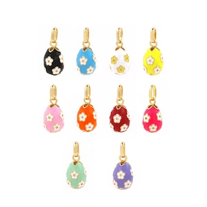 Flower Egg Pendant, Enamel Egg Pendant, 18k Gold Filled Egg Pendant, Micropavé CZ Flower Egg Pendant, DIY Jewelry Accessories 25x14.5x14.5mm