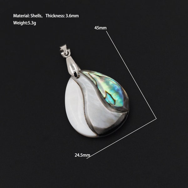 Abalone shell pendant, beach shell jewelry, mother of pearl inlay mosaic pendant,colorful abalone shell, teardrop abalone shell45x24.5x3.6mm