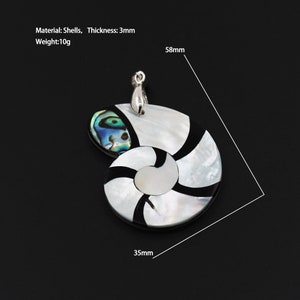 Abalone shell necklace, abalone shell white shell pendant, abalone shell pendant, mother of pearl inlaid shell necklace, 58x35x3mm