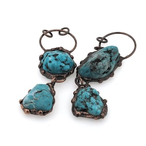Boho Pendant，Turquoise Pendant, Irregular Turquoise Pendant, Turquoise Necklace, Turquoise Charm,Bronze Welded Turquoise Pendant 27×100×15mm