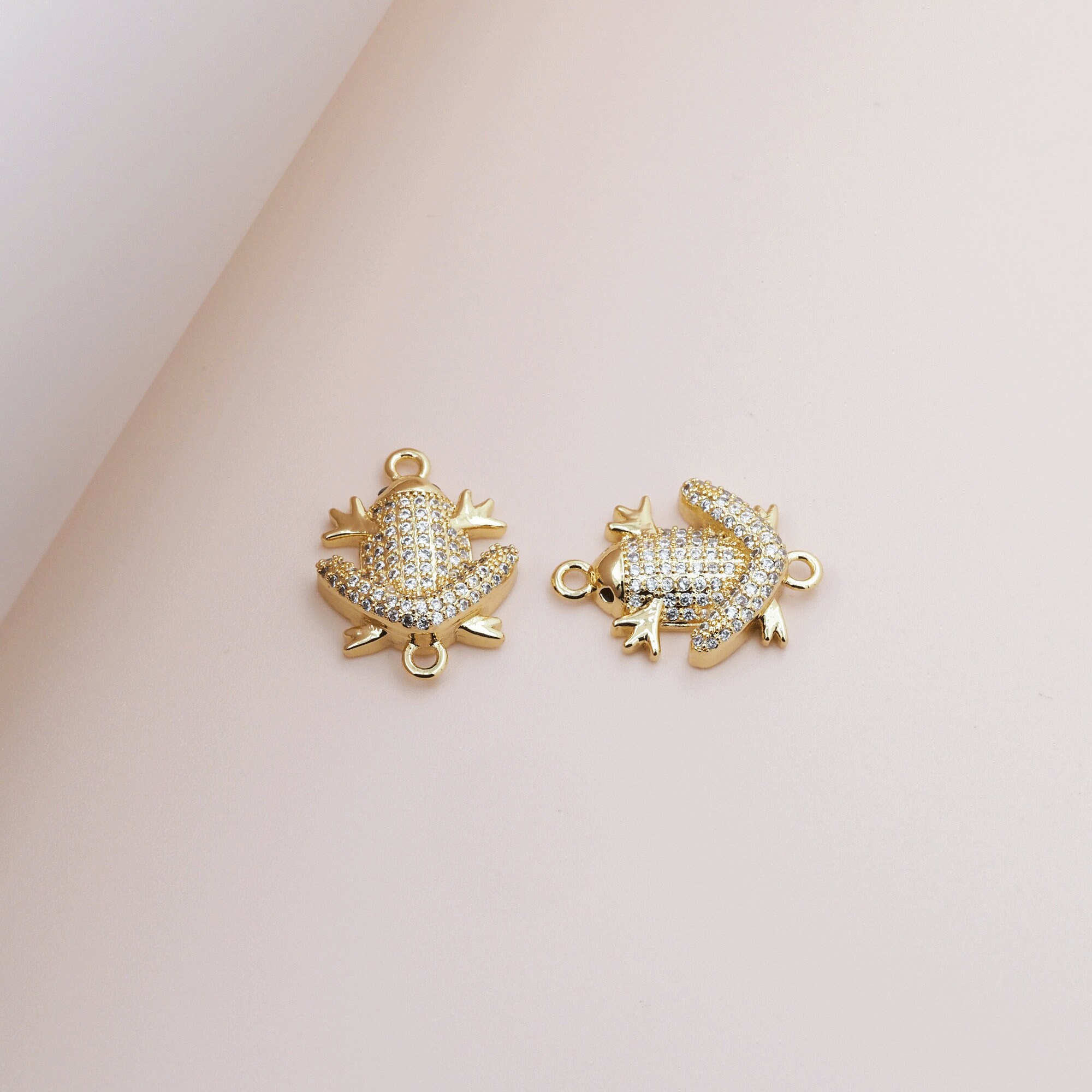 Animal Connector,18k Gold Filled Frog Connector,miniature Pavé CZ Small Animal Connector